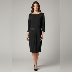 Lafayette 148 New York Boat Neck Pleated Wrap Effect Dress